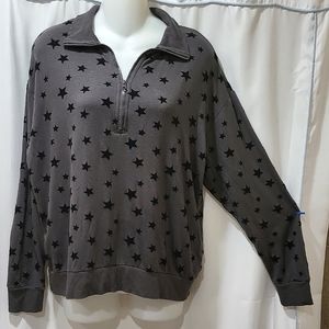 Lou & Grey Signature Soft Velvet Star Print Quarter Zip Pullover M.